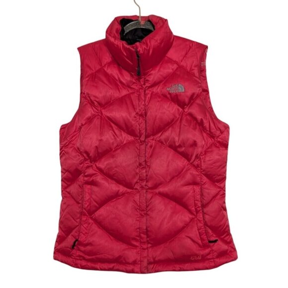 The North Face 550 Goose Down Puffer Vest Womens Size Medium Pink Full Zip - Picture 1 of 11